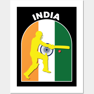 India Cricket Batsman India Flag Posters and Art